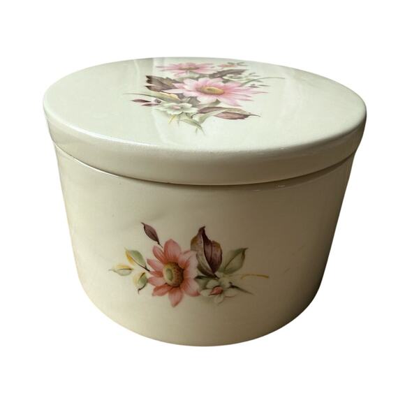 Vintage Jaeger Floral Cottage Coquette Flowers Ceramic Round Pottery Trinket Pot - Picture 11 of 11